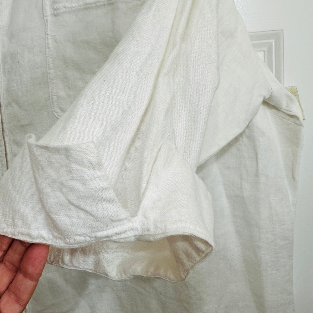 JM Collection 100% Linen Blouse Womens White Button Front Boho Coastal Chic 20W - Picture 3 of 6